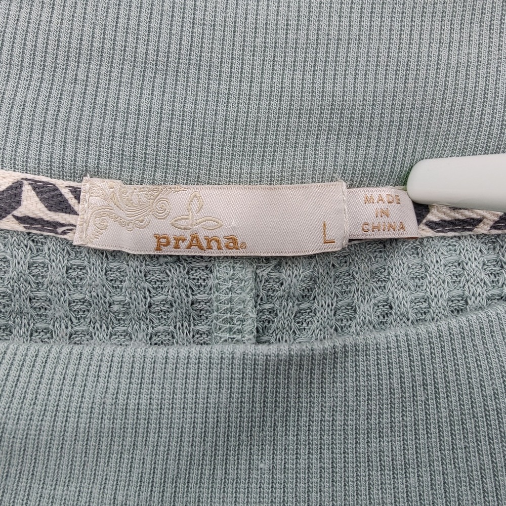 prAna Women Gorpcore Athleisure Sheeba Waffle Knit Top L Sage Green Thermal Cozy - Picture 5 of 16
